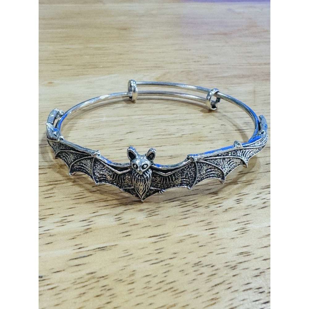 Silver Tone Bat Bangle Bracelet Gothic Halloween Adjustable Fashion Jewelry